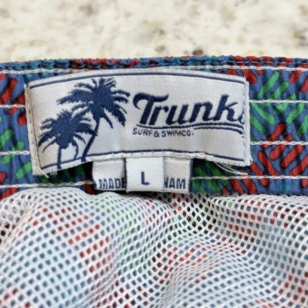 Trunks Surf Swim Co Mens Large Blue Geometric Swim Trunks Mesh Lined Beach